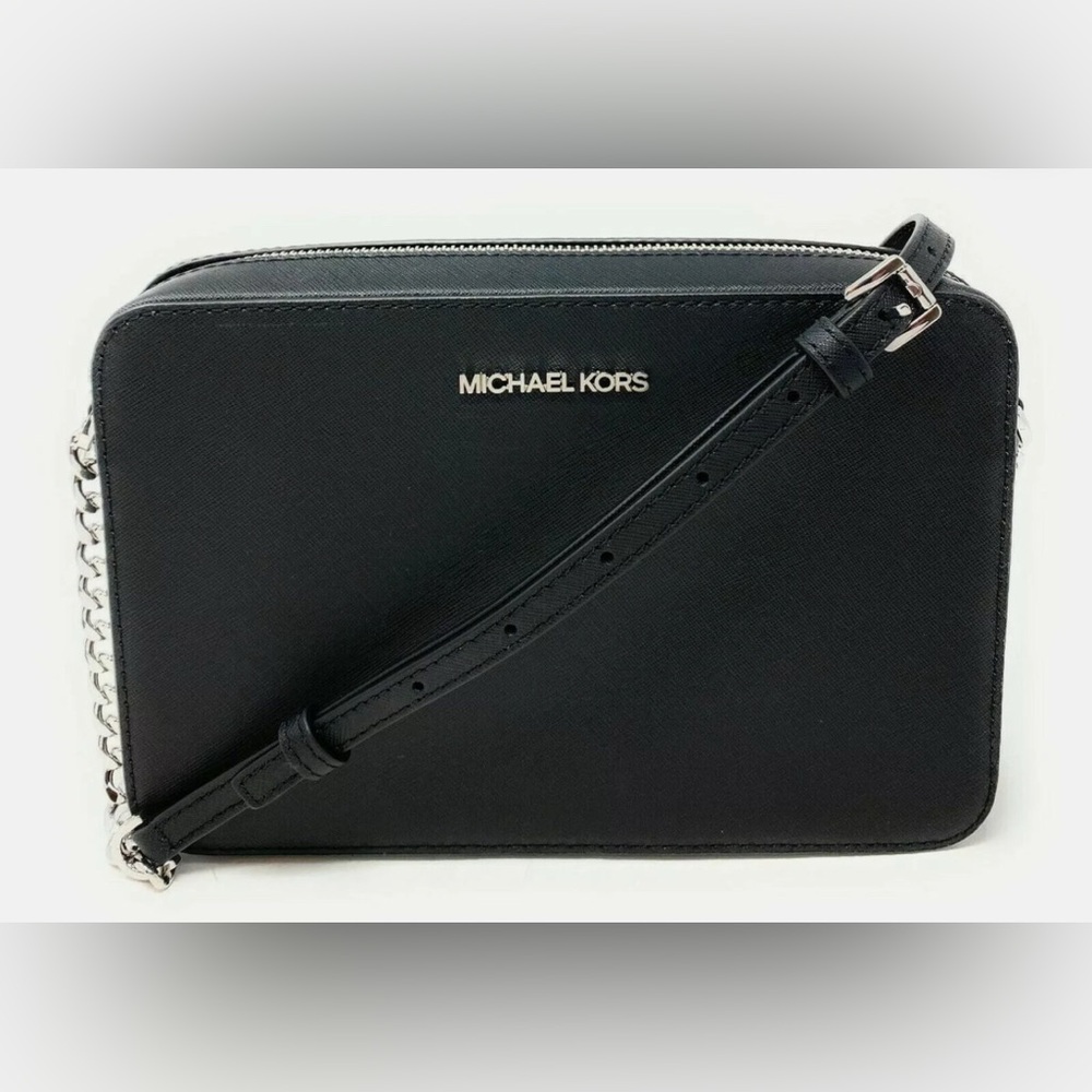 Michael Kors Jet Set Item Large East West Black Silver Crossbody Bag